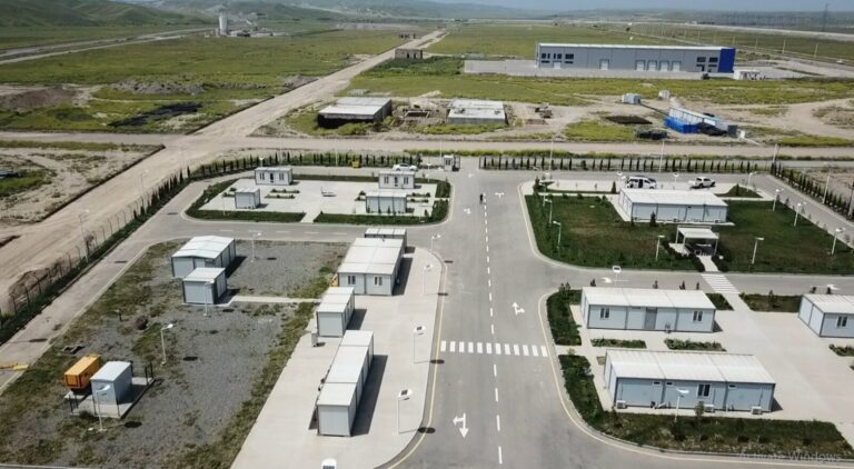 Aerial view of roads and buildings at the Araz Valley Economic Zone industrial park in Azerbaijan