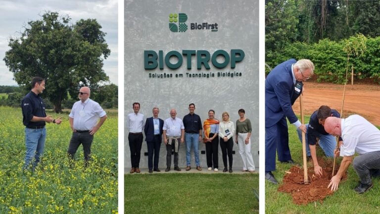 BioFirst and Biotrop team members standing outside Biotrop's Brazilian facility during an earlier corporate visit