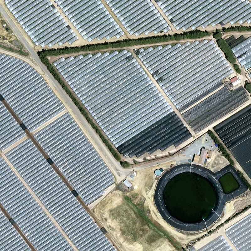 Satellite view of berry-growing land near El Rocío in southern Spain, April 2023