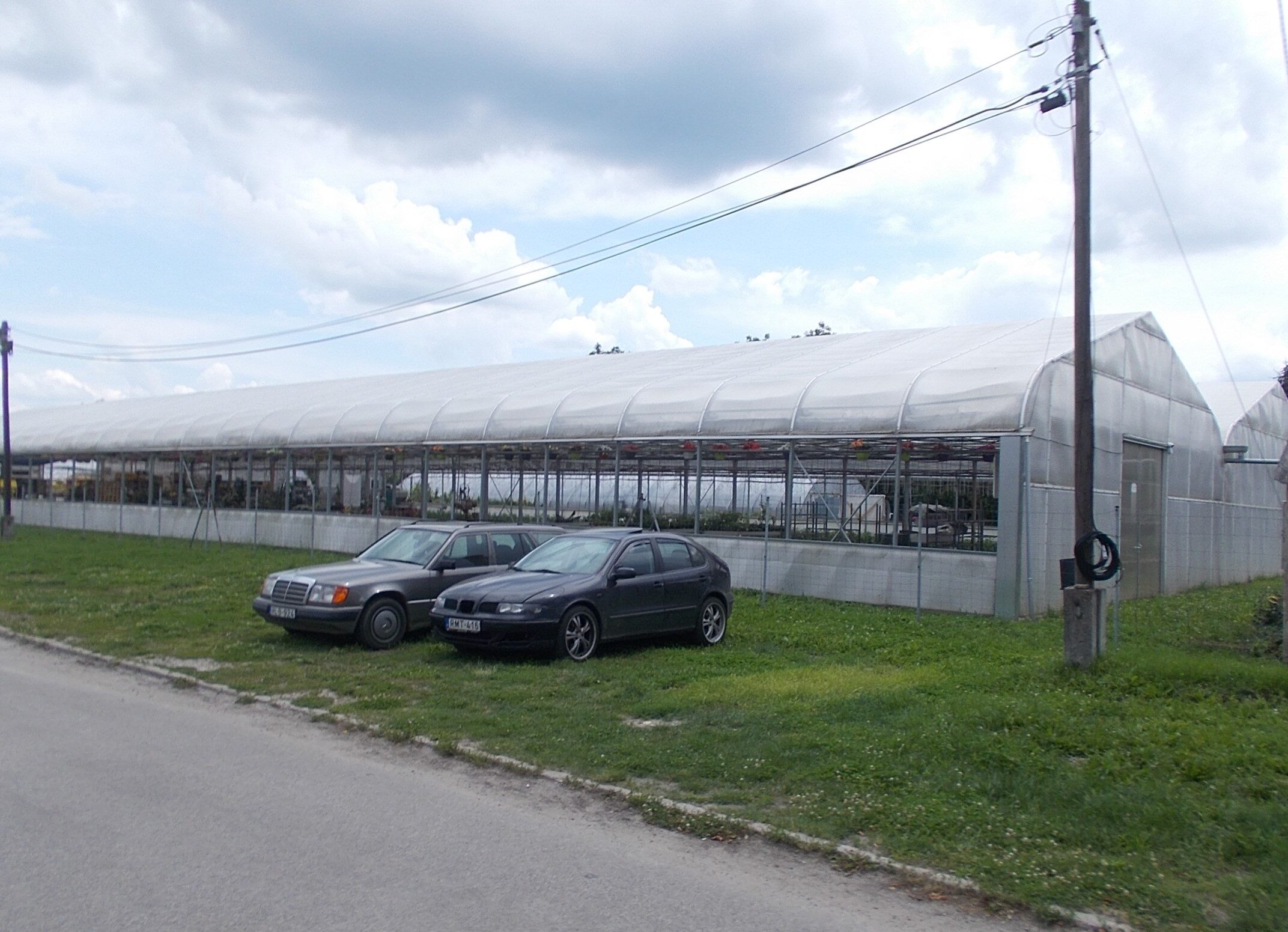 Plastic-covered horticultural hoop houses in Göd, Hungary; illustration only, not the Jinshan construction site