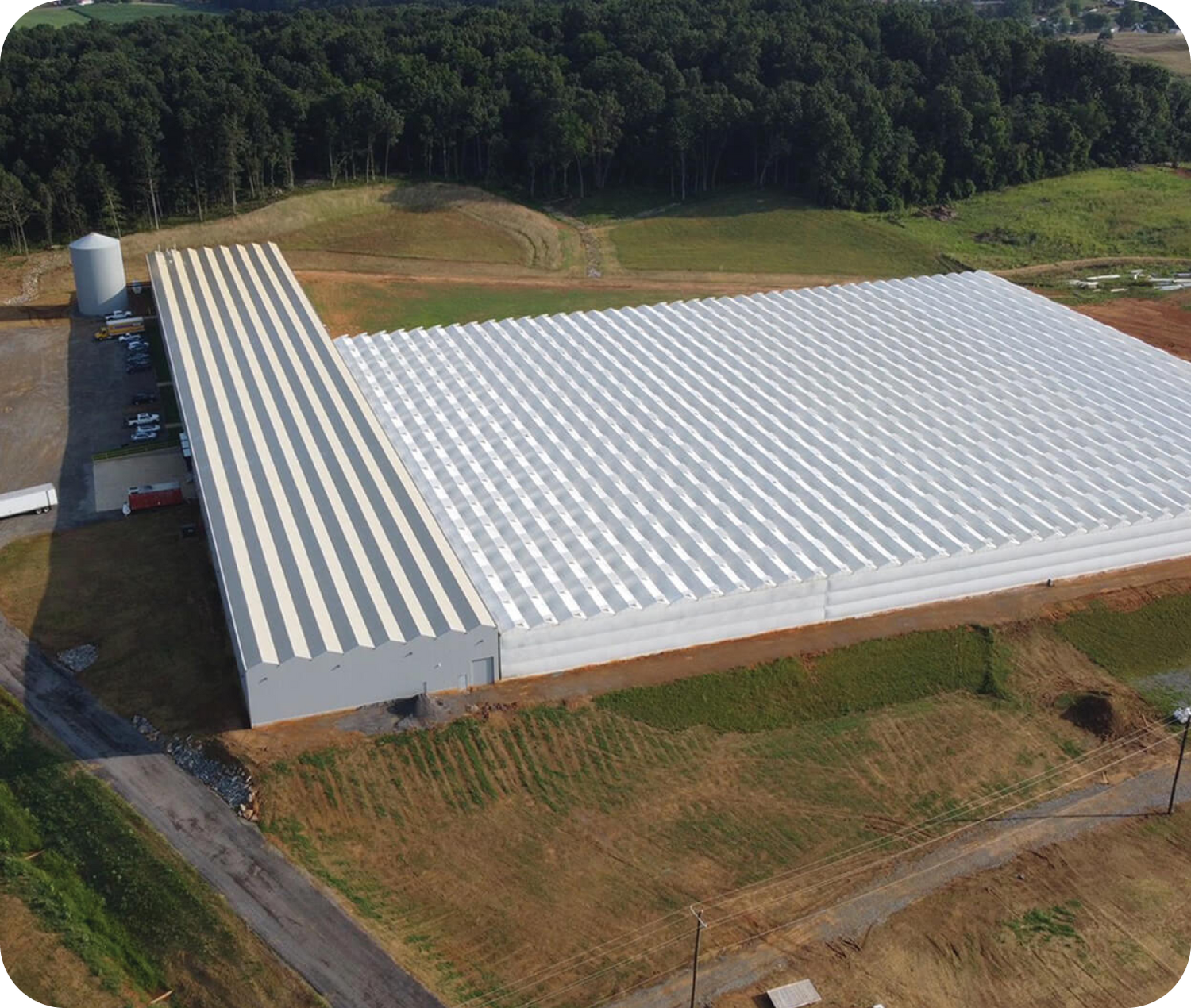 Aerial view of The Plant Company's greenhouse complex in Virginia