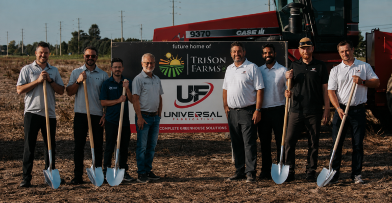 Trison Farms and Universal Fabricating team members at the groundbreaking for the new Leamington greenhouse